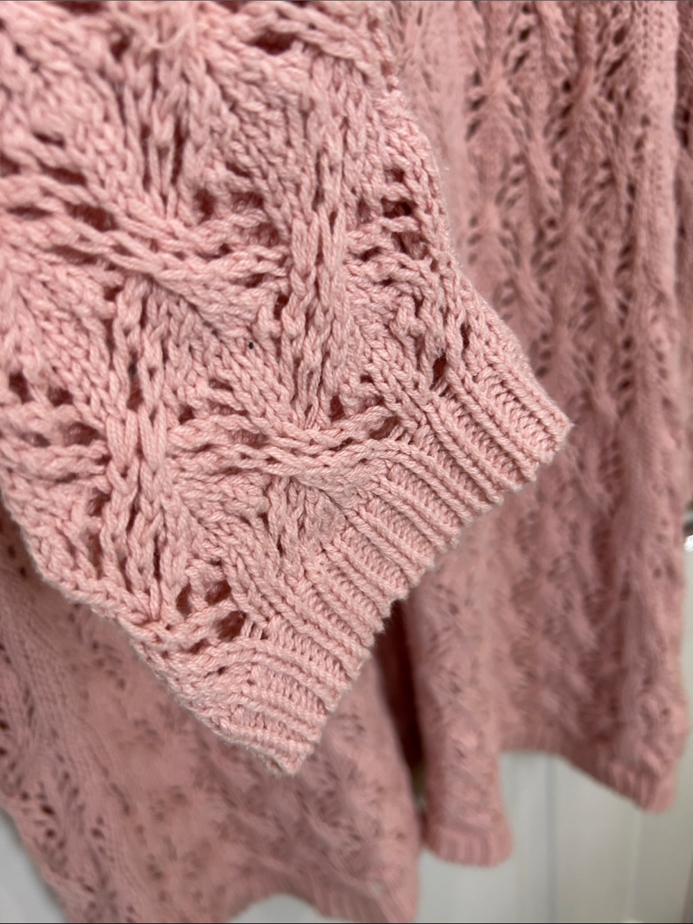 Leo & Nicole Dusty Pink Open-Front Lace Knit Cotton Blend Cardigan - Picture 9 of 10